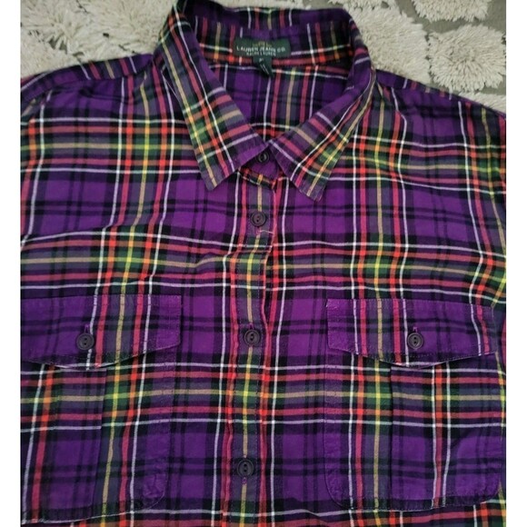 LRL Lauren Jeans Co. Ralph Lauren Size 2X Purple Plaid Cotton Shirt Button-Up - Picture 8 of 12